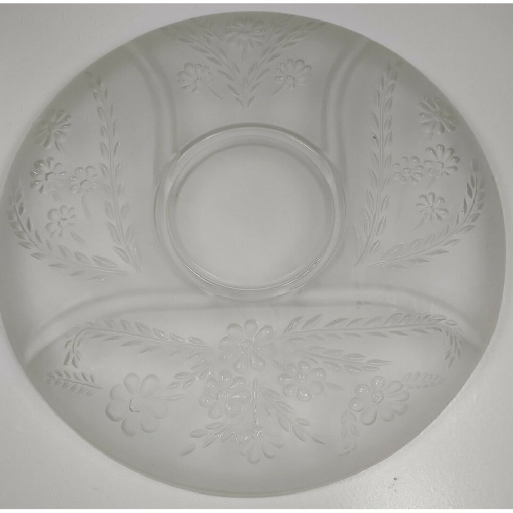 Vintage Large Frosted Glass Carved Flowers & Leaves 4 Slots Tray Serving Platter - Picture 2 of 9